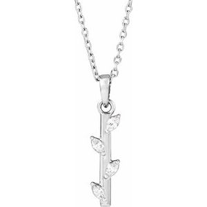 14K White Gold .07 CTW Natural Diamond Bar 16-18" Necklace