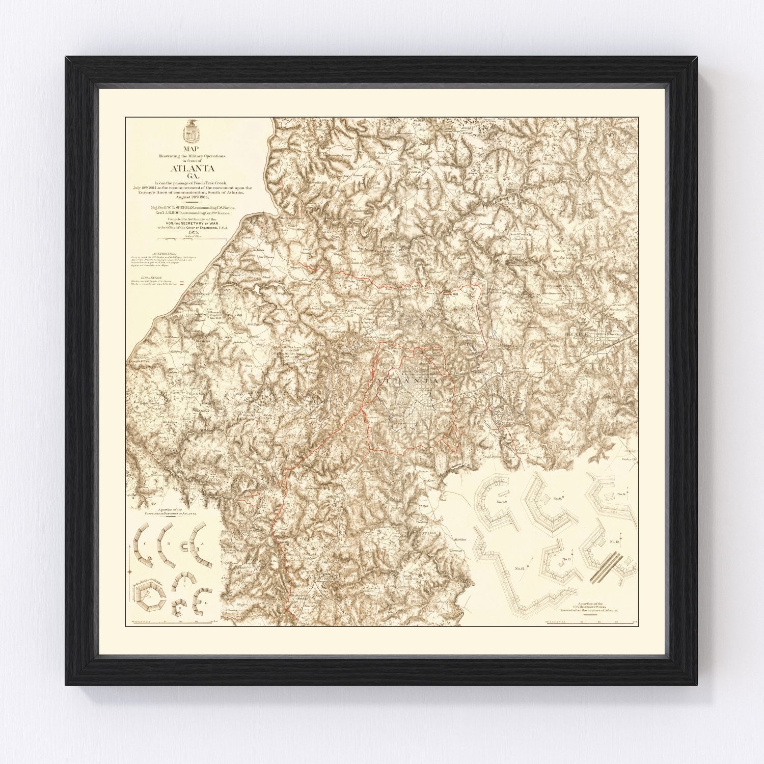 Vintage Map of Military Operations in Atlanta 1875