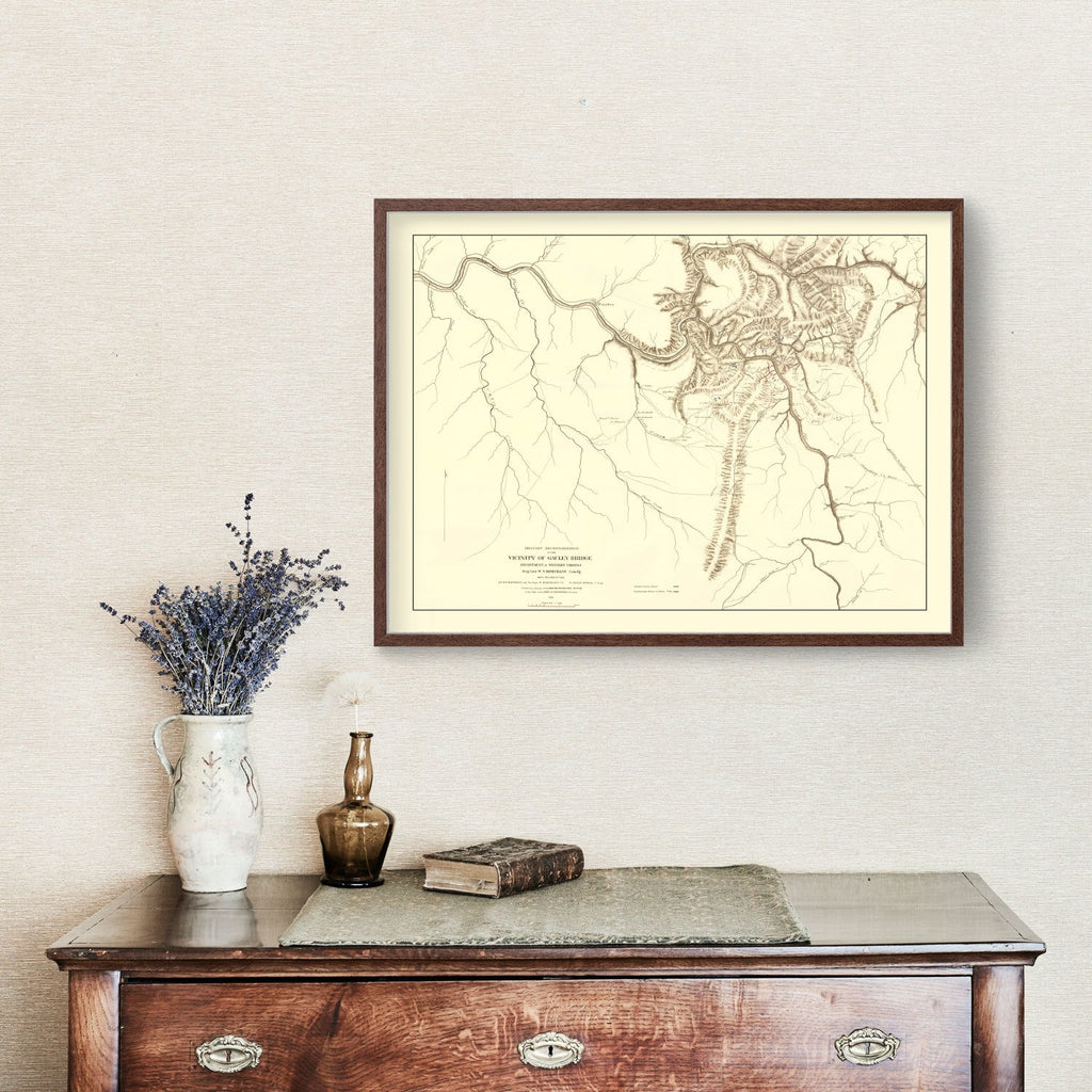 Vintage Gauley Bridge, WV Military Map 1879