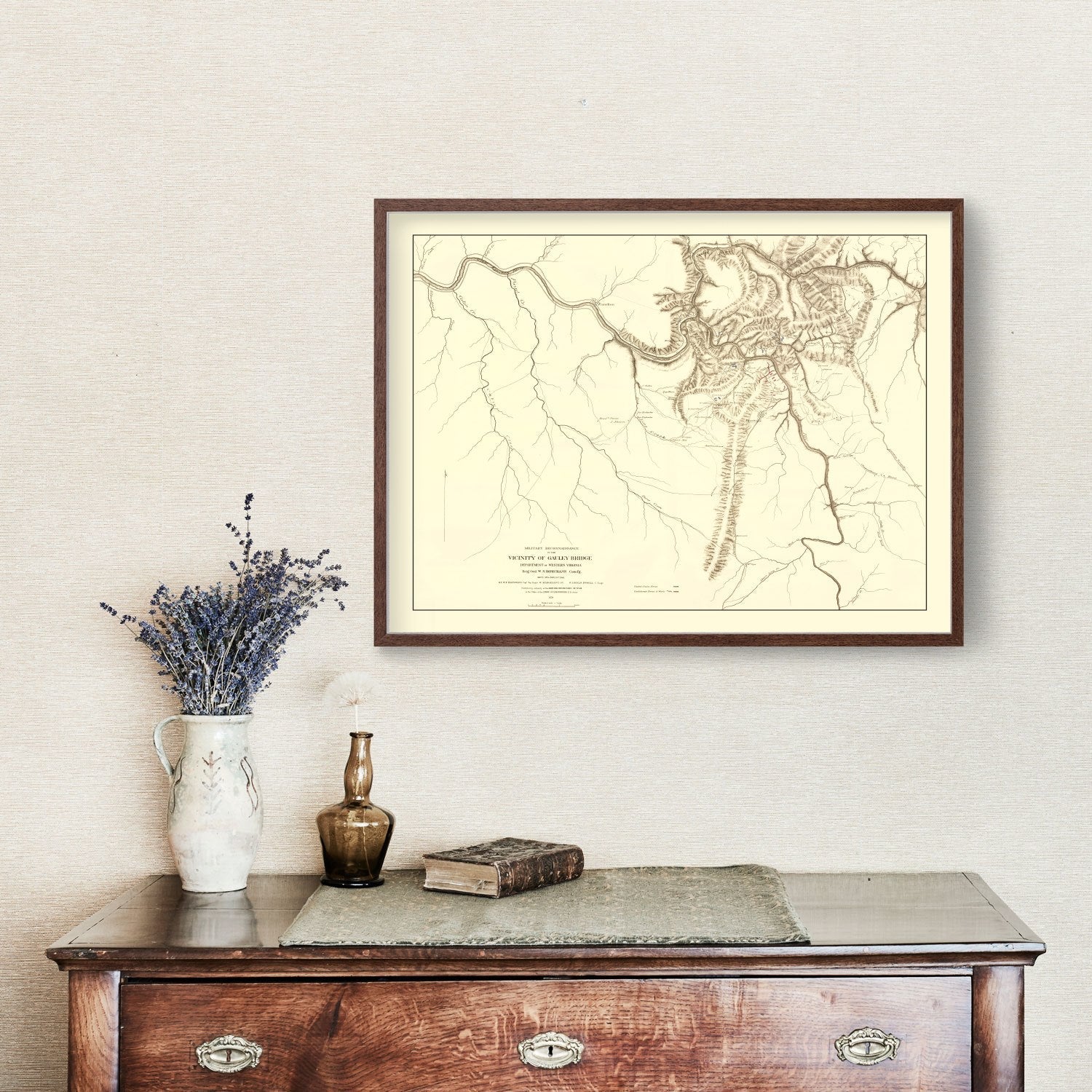 Vintage Gauley Bridge, WV Military Map 1879