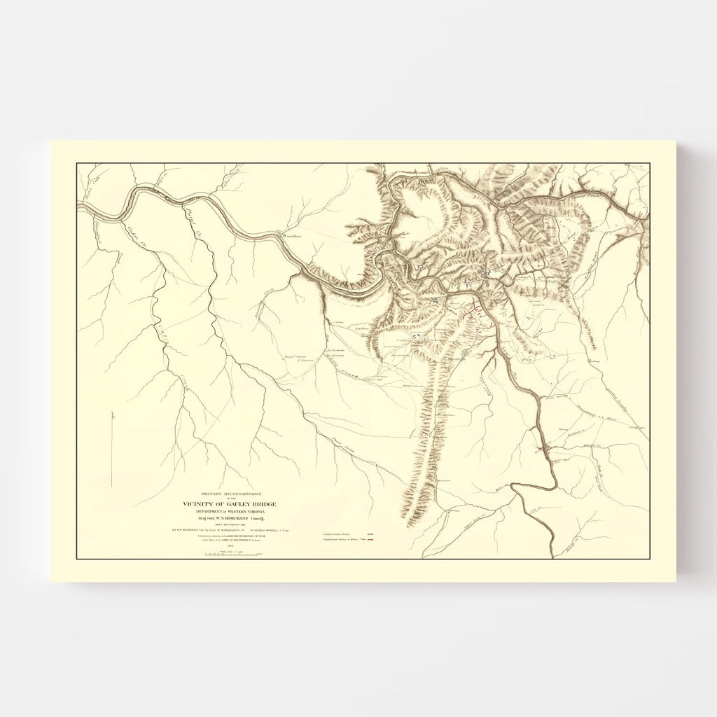 Vintage Gauley Bridge, WV Military Map 1879