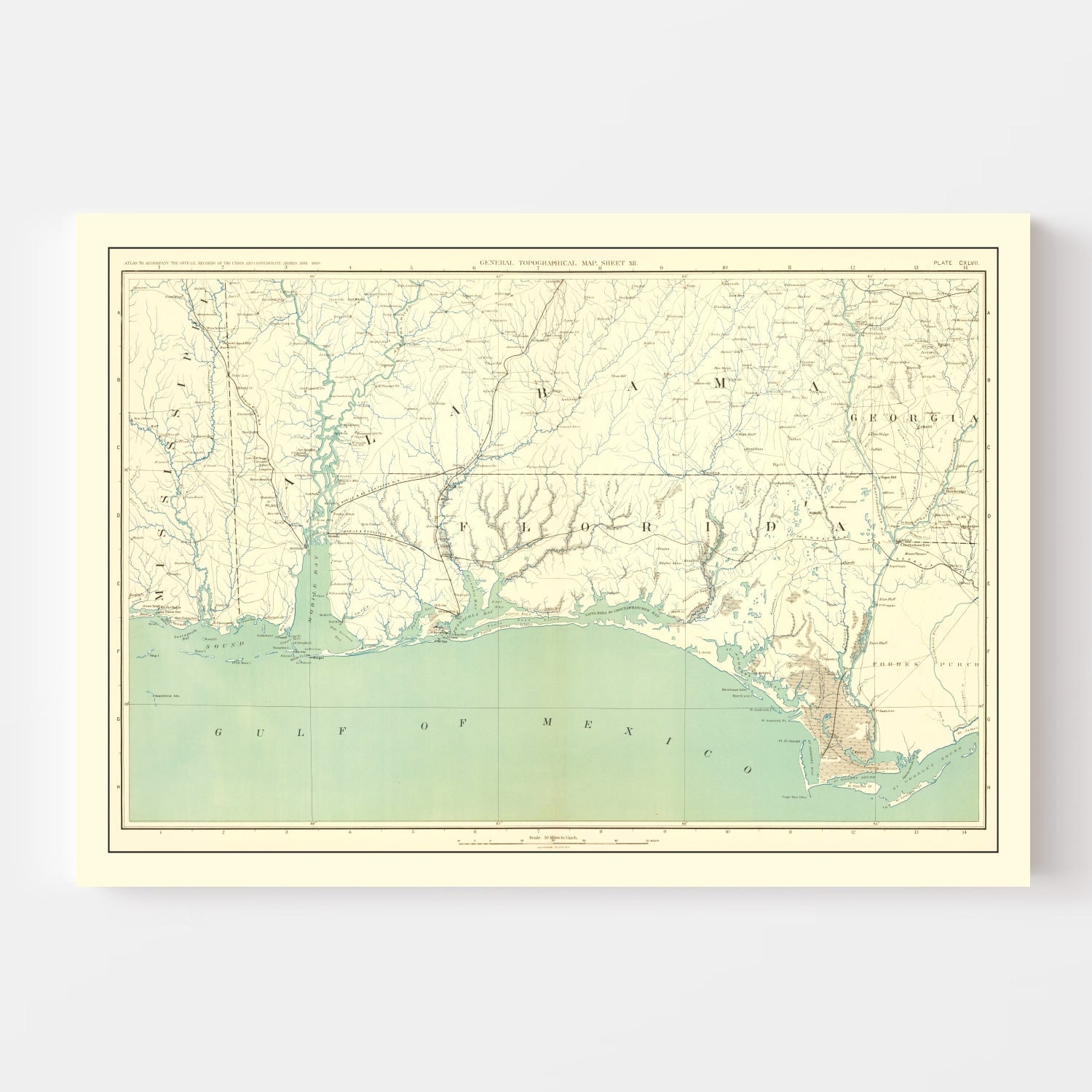 Vintage Civil War Gulf Coast Topographic Map 1893