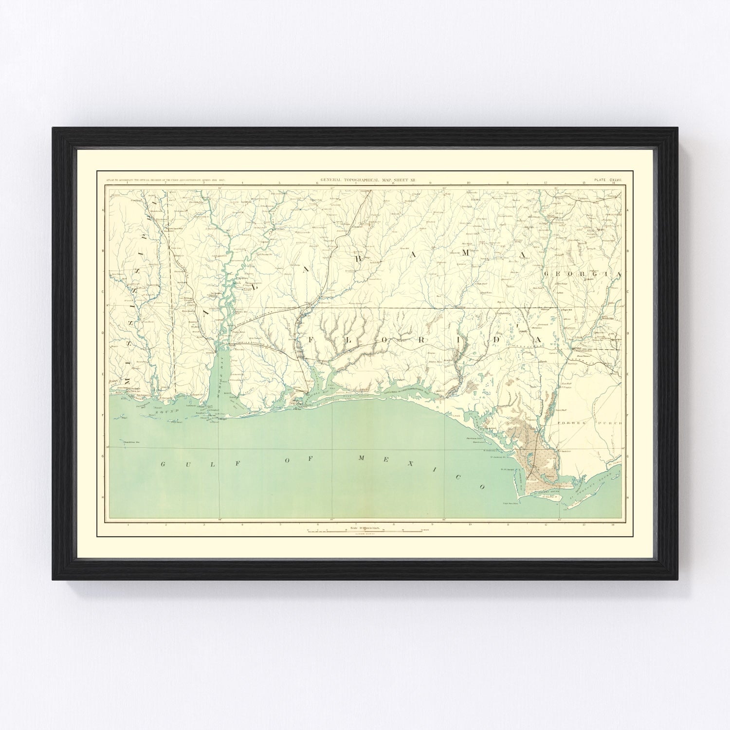 Vintage Civil War Gulf Coast Topographic Map 1893