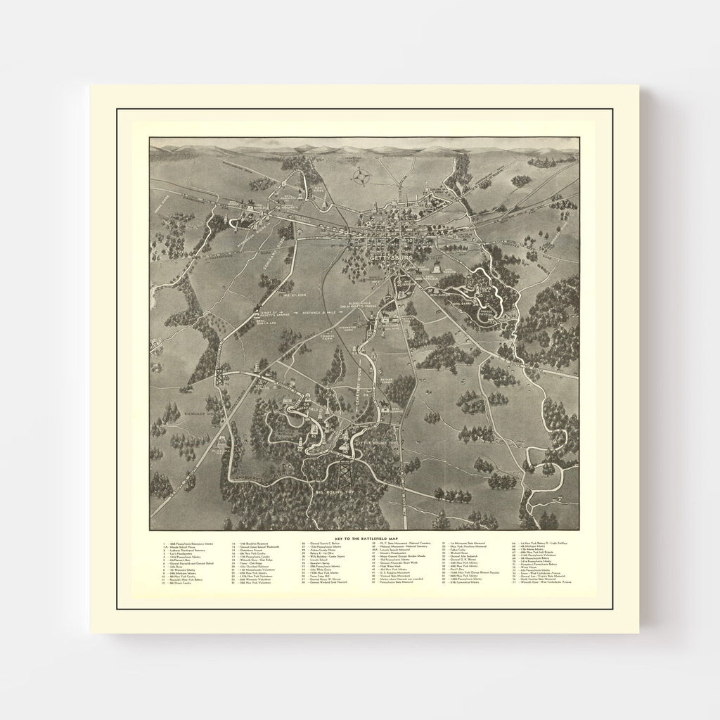 Vintage Gettysburg Battlefield Map 1936