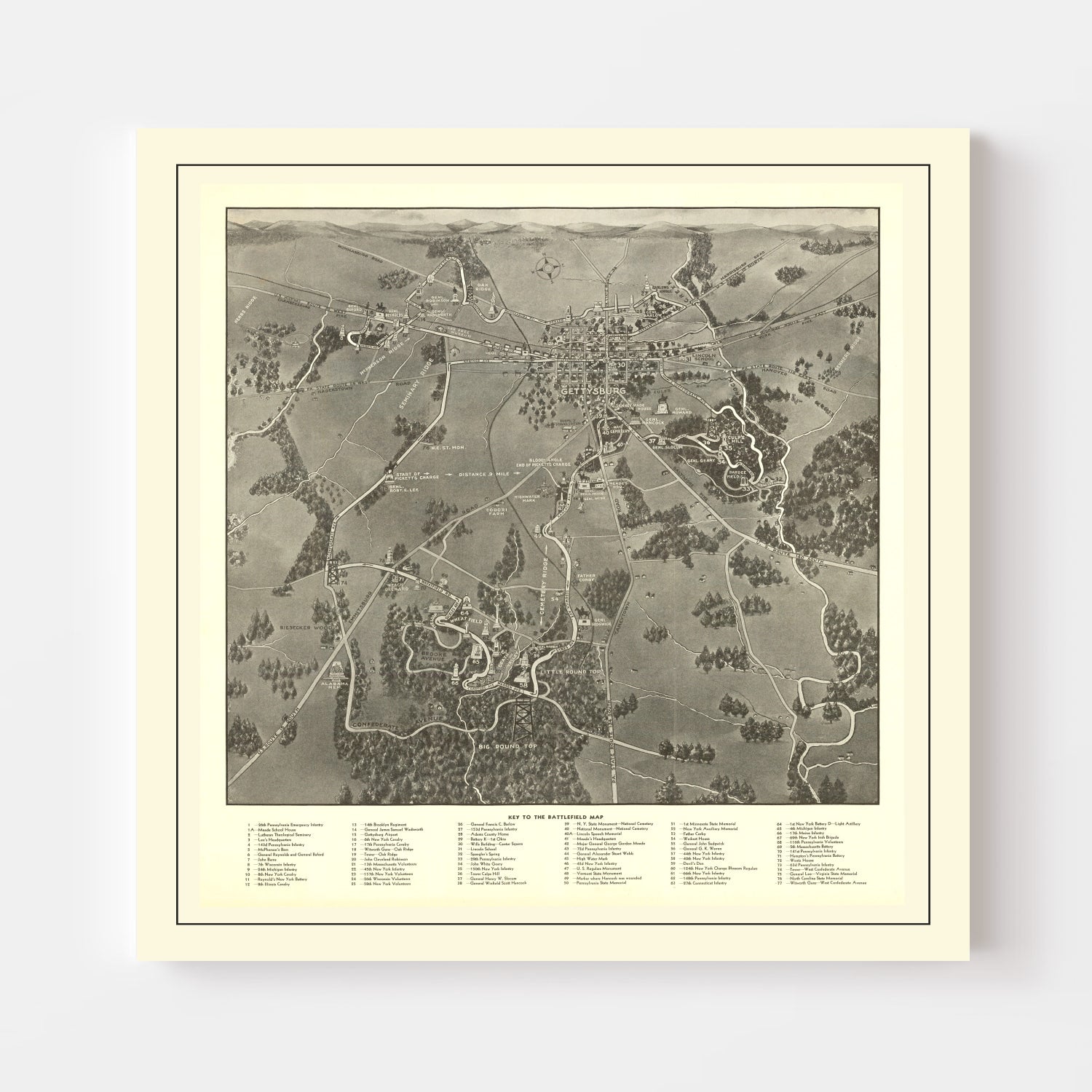 Vintage Gettysburg Battlefield Map 1936