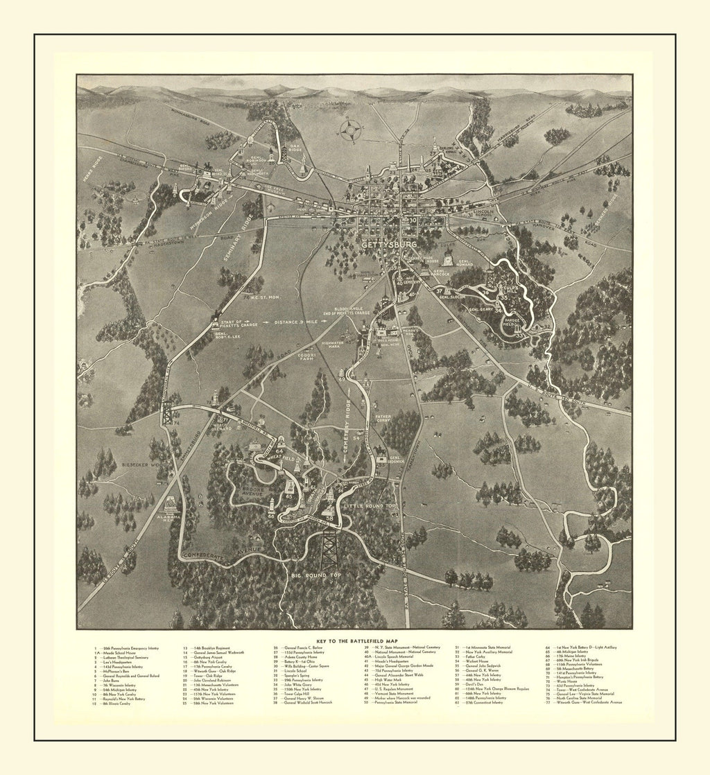 Vintage Gettysburg Battlefield Map 1936