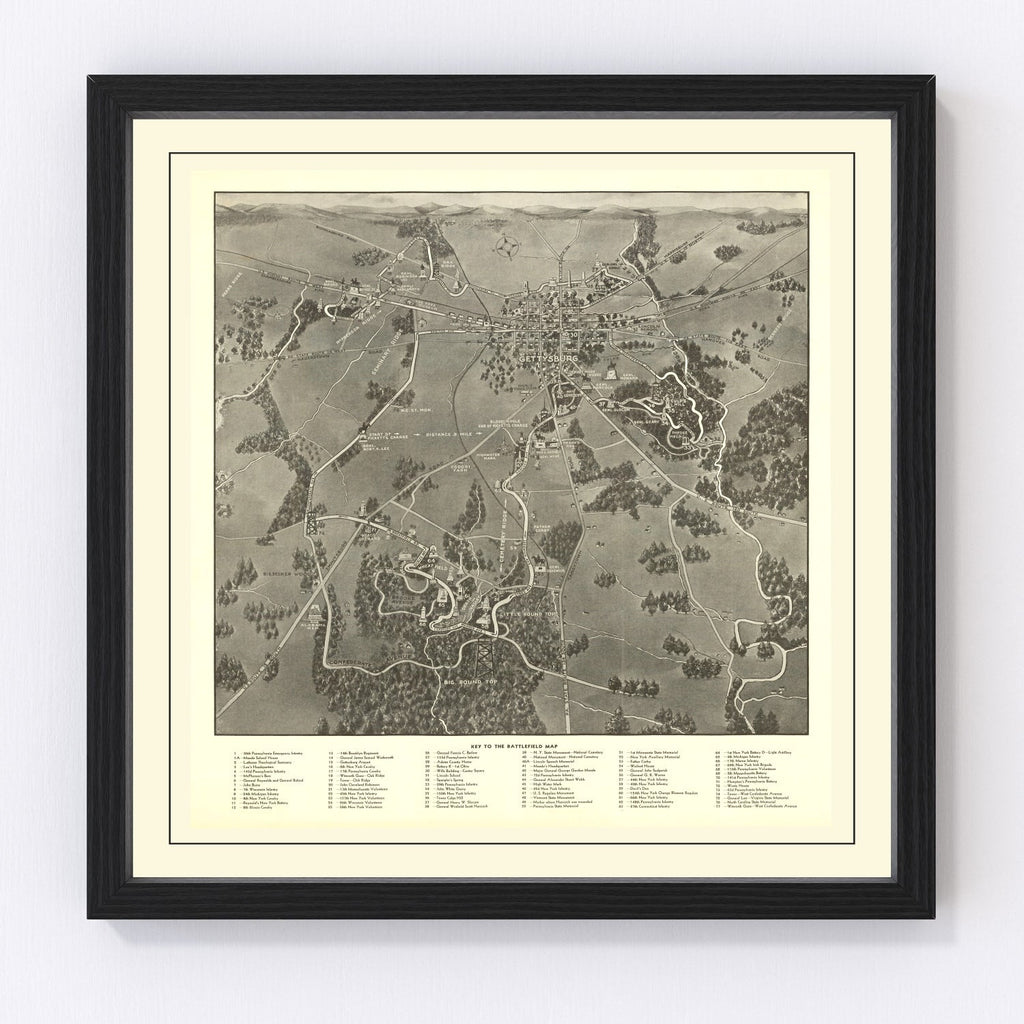 Vintage Gettysburg Battlefield Map 1936
