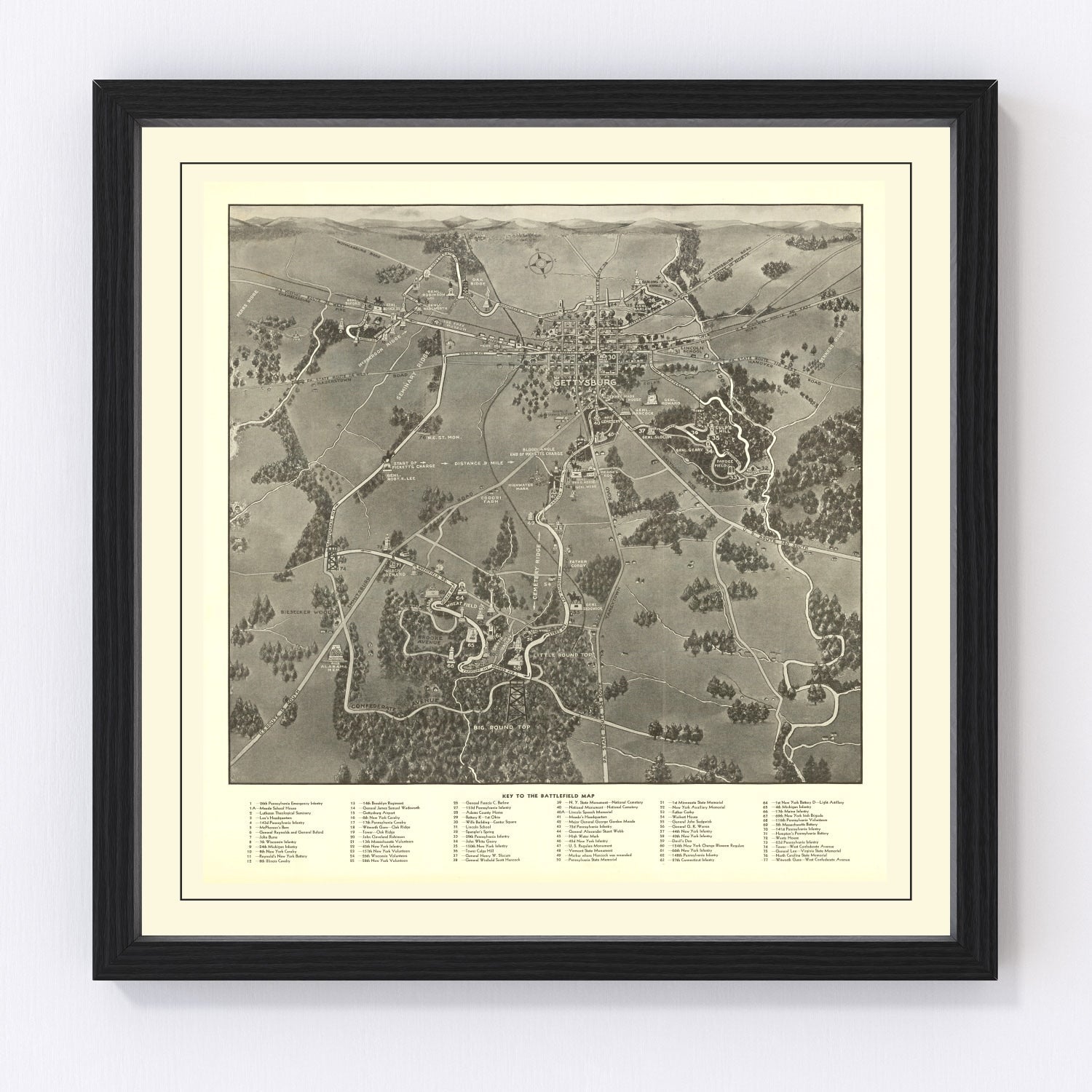 Vintage Gettysburg Battlefield Map 1936