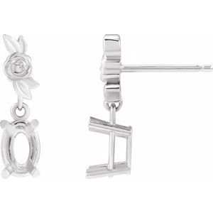 Sterling Silver 6x4 mm Oval Left Floral Earring Mounting