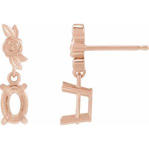 14K Rose Gold 8x6 mm Oval Left Floral Earring Mounting