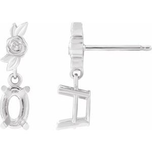 Sterling Silver 6x4 mm Oval Right Floral Earring Mounting