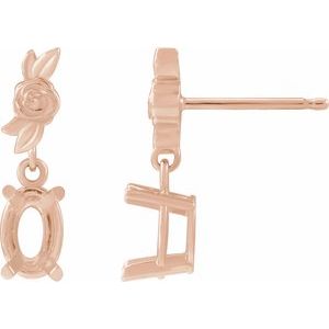 14K Rose Gold 8x6 mm Oval Right Floral Earring Mounting