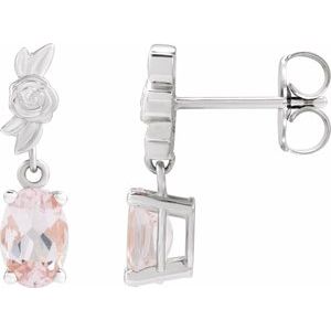 Sterling Silver 6x4 mm Natural Pink Morganite Floral Earrings
