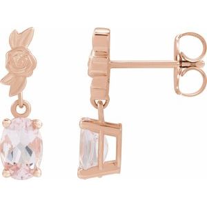 14K Rose Gold 6x4 mm Natural Pink Morganite Floral Earrings