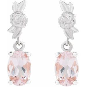 Platinum 8x6 mm Natural Pink Morganite Floral Earrings – image 2