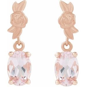 14K Rose Gold 6x4 mm Natural Pink Morganite Floral Earrings – image 2