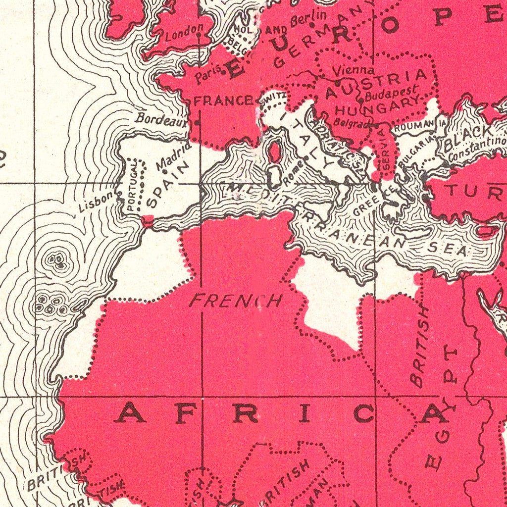 Vintage World War I United States Map 1914