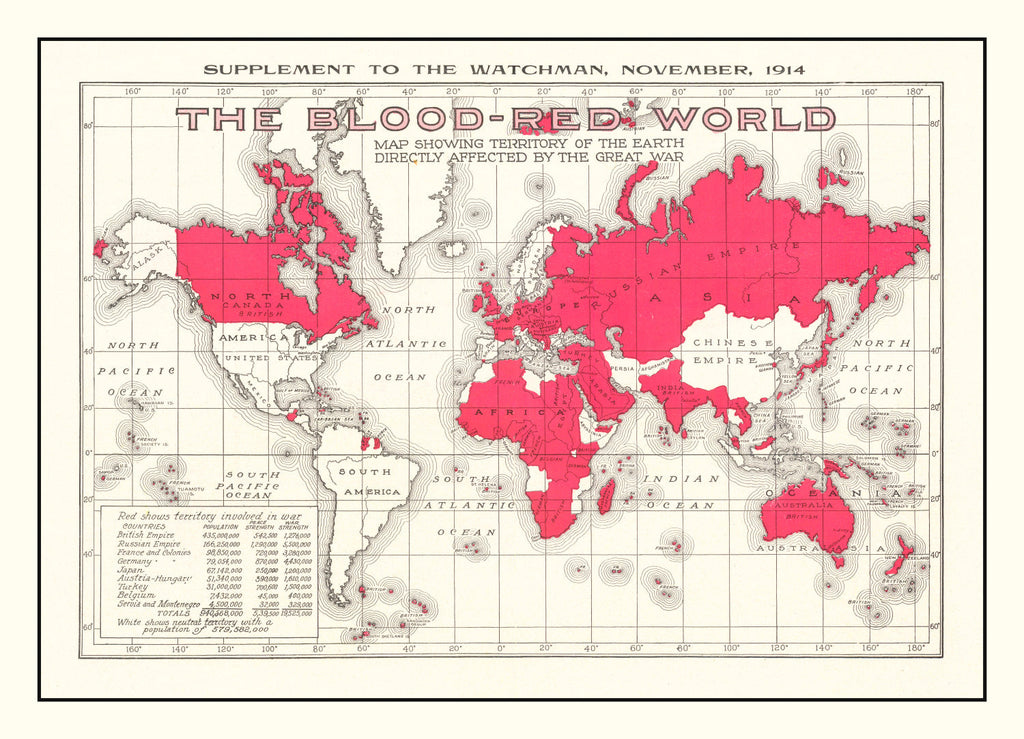 Vintage World War I United States Map 1914