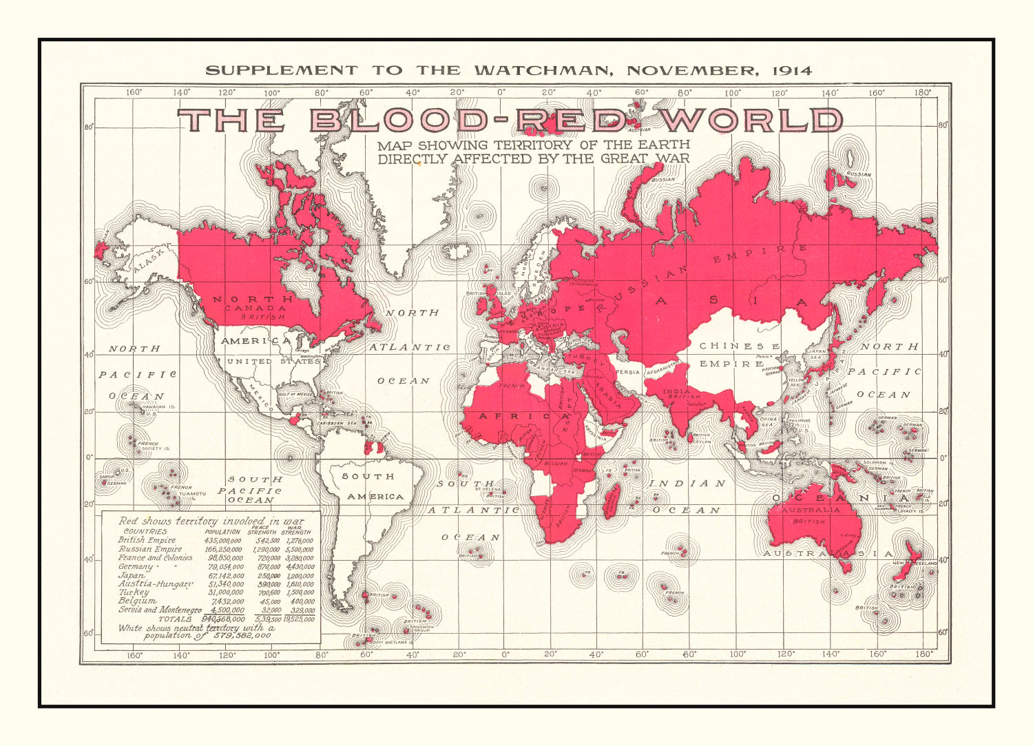 Vintage World War I United States Map 1914