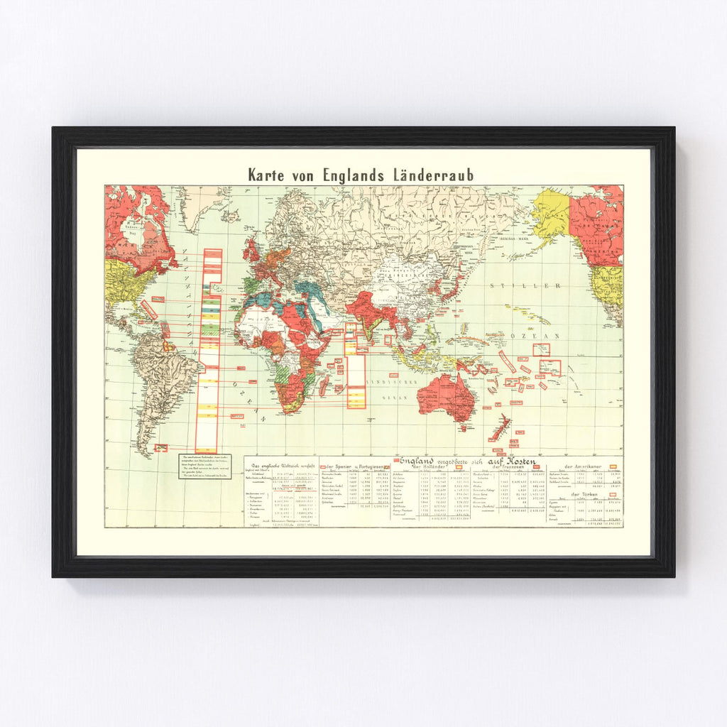 Vintage World War I Map of England 1914