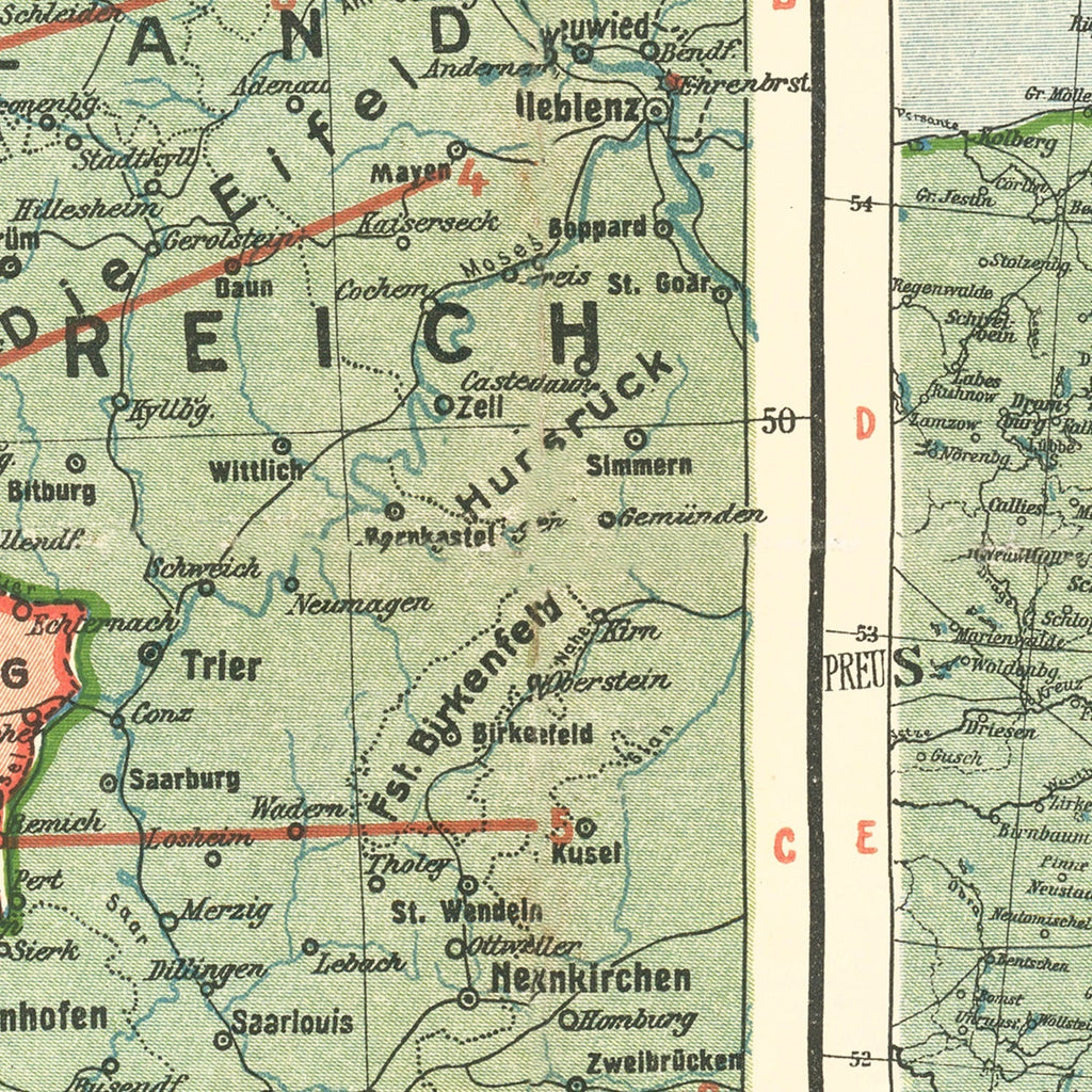 Vintage German Front in World War I Map 1915