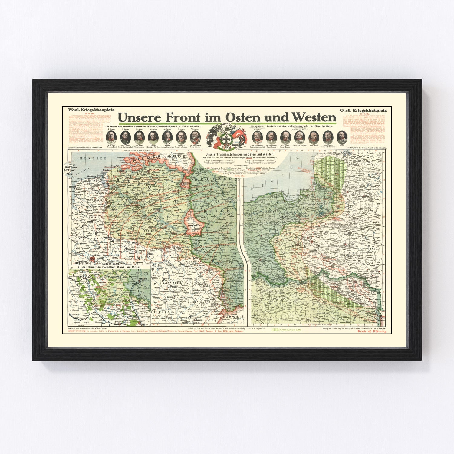 Vintage German Front in World War I Map 1915