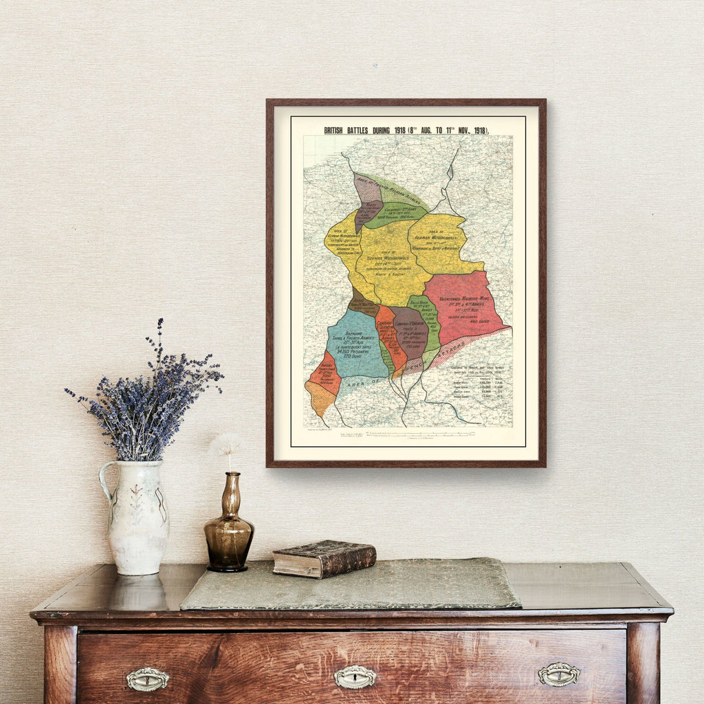 Vintage Map of British Battles During 1918