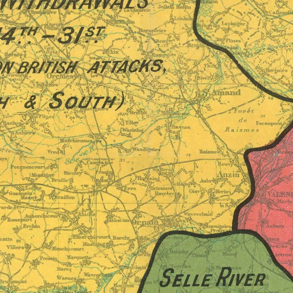 Vintage Map of British Battles During 1918