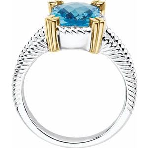 Sterling Silver & 14K Yellow Gold Natural Swiss Blue Topaz Ring