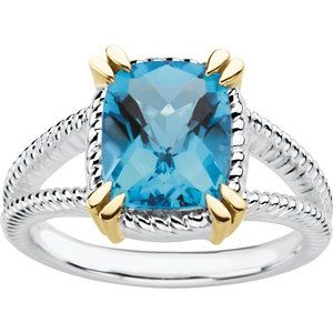 Sterling Silver & 14K Yellow Gold Natural Swiss Blue Topaz Ring