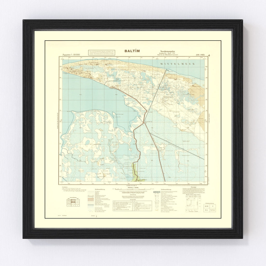 Vintage World War II Egypt Map 1934