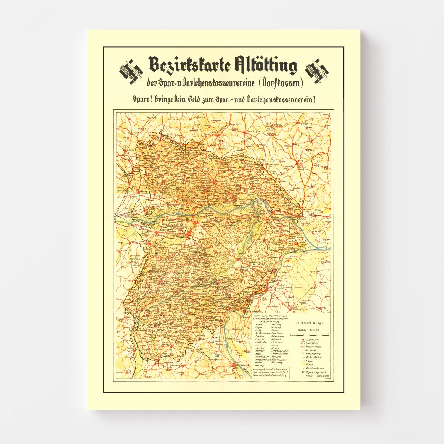 Vintage World War II Nazism Map 1934