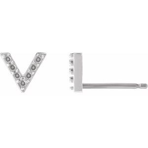 14K White Gold 1.2 mm Round Accented V Earrings