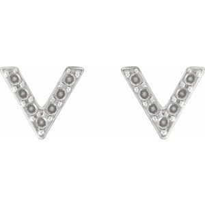 14K White Gold 1.2 mm Round Accented V Earrings – image 2