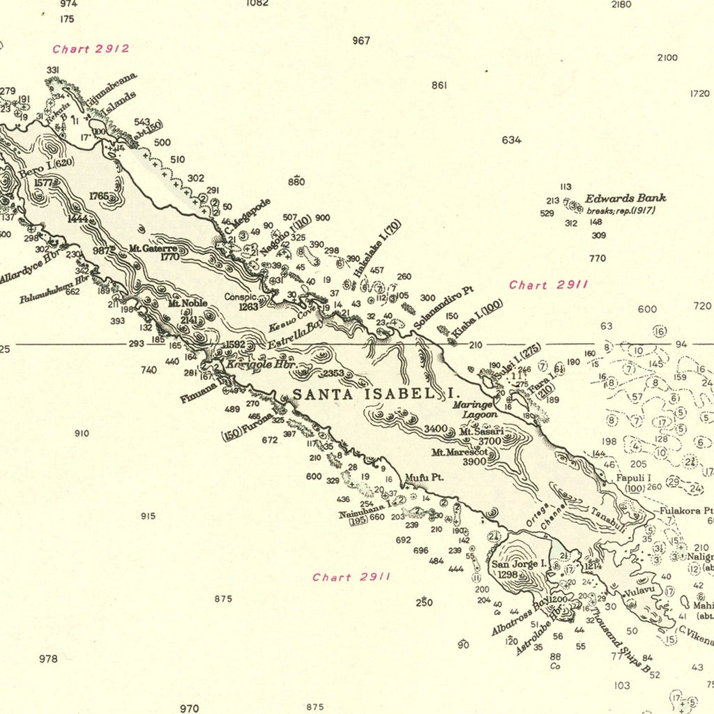 Vintage Solomon Islands Map 1944