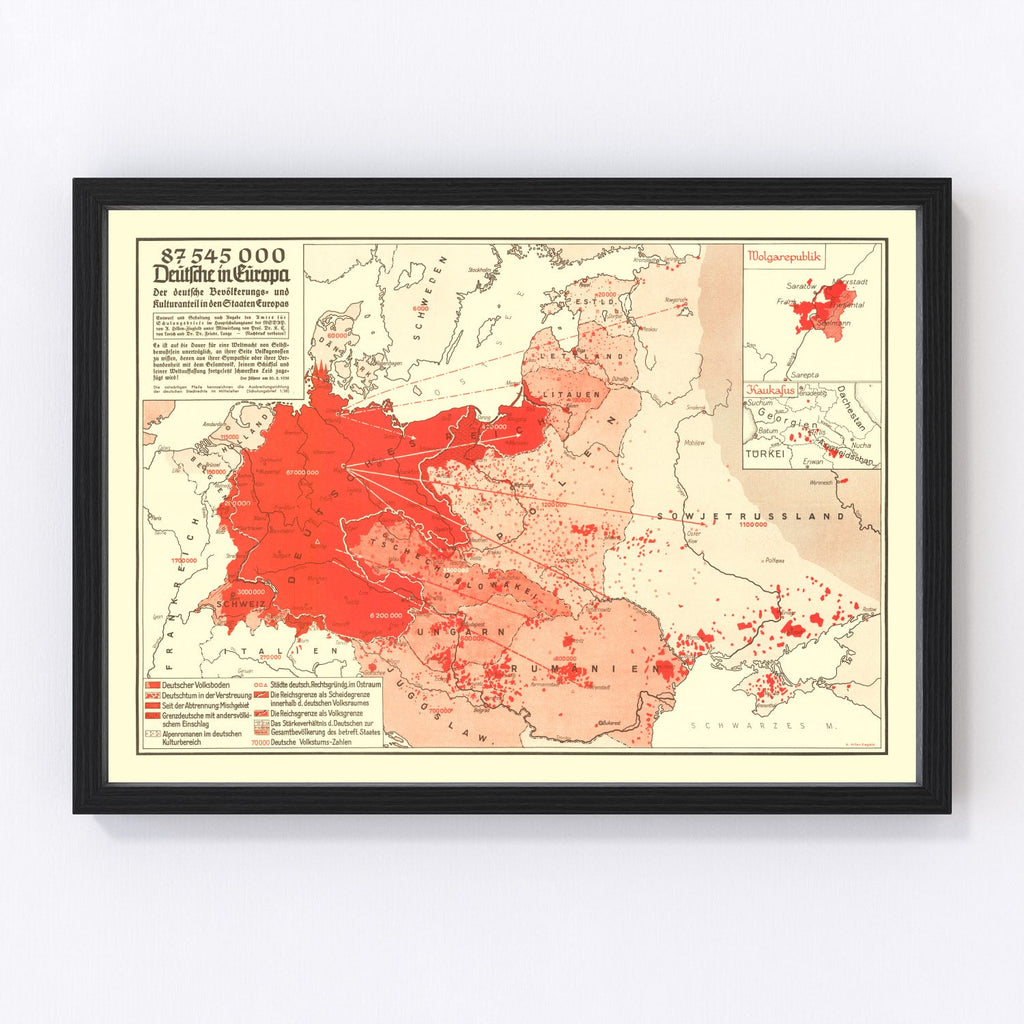 Vintage World War II Map of Germans in Europe 1938