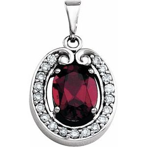 14K White Gold Natural Mozambique Garnet & 1/5 CTW Natural Diamond Pendant