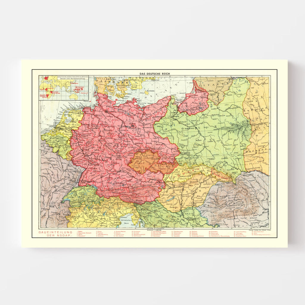 Vintage World War II Map of the German Empire 1939