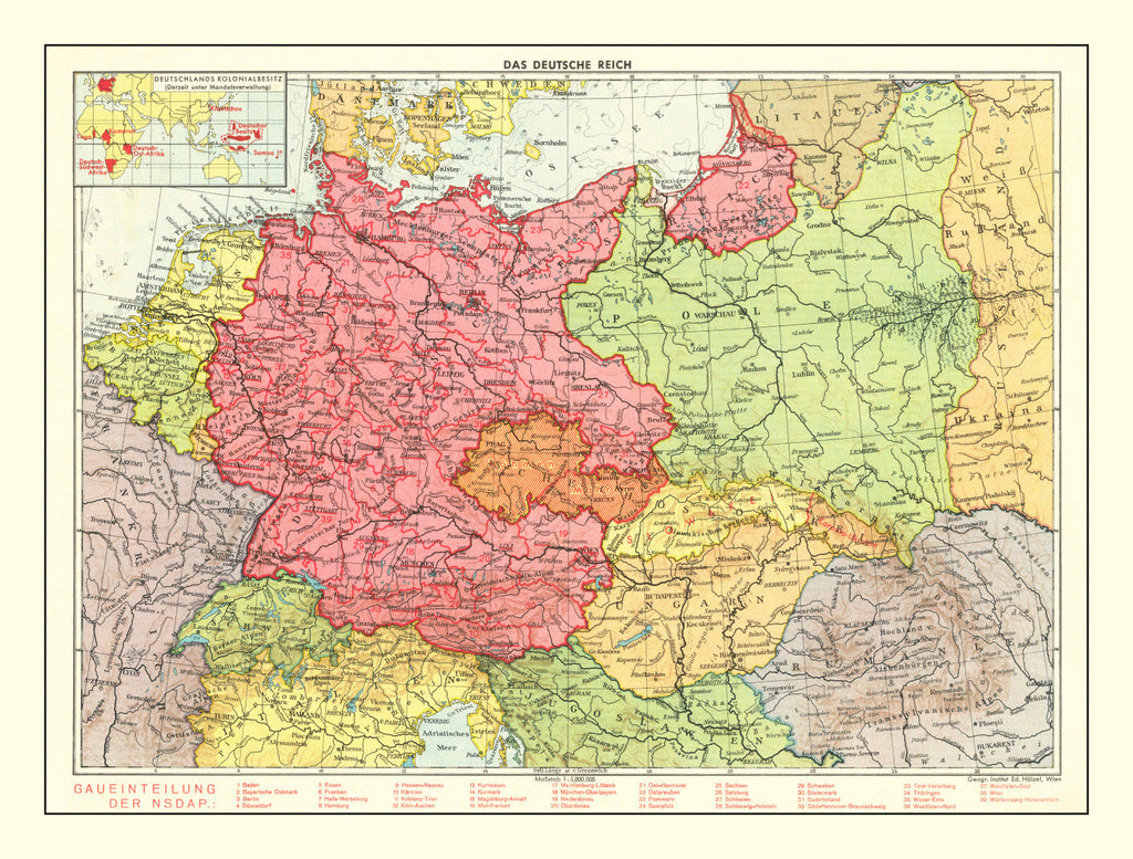 Vintage World War II Map of the German Empire 1939