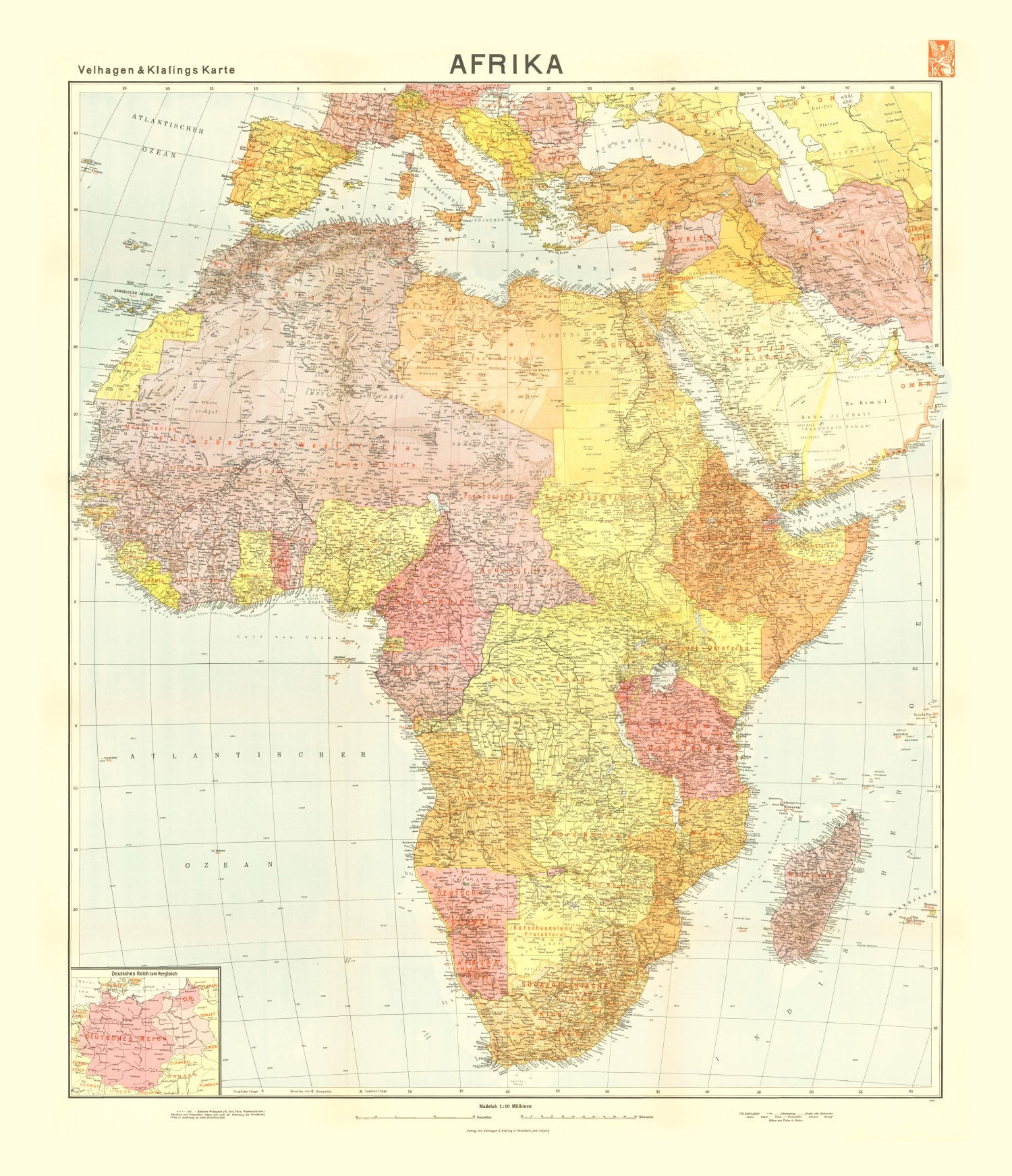 Vintage World War II Map of Colonialism in Africa 1940