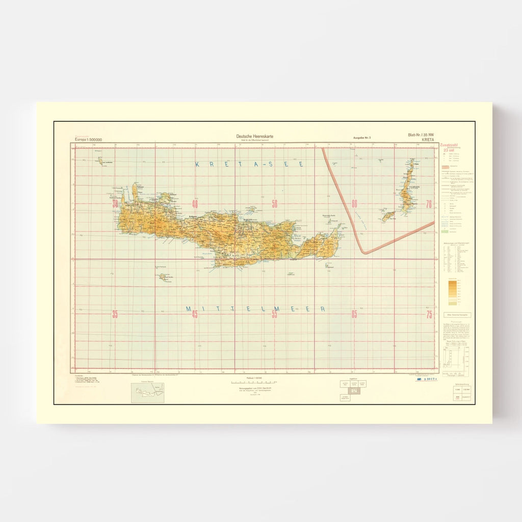 Vintage World War II Map of Crete 1941