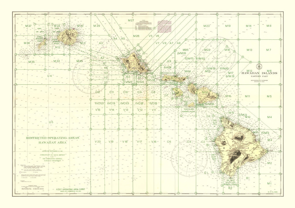 Vintage Hawaii World War II Map 1941