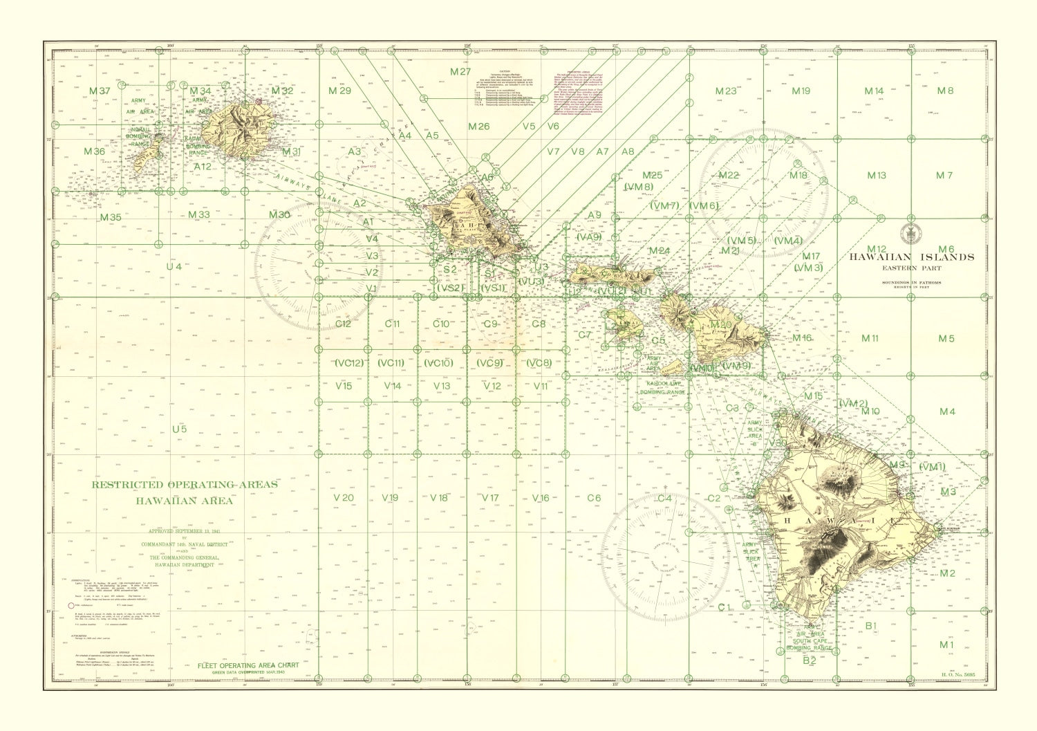Vintage Hawaii World War II Map 1941