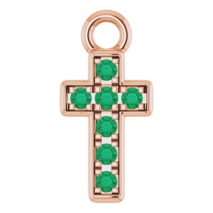 14K Rose Gold Petite Pav���� Natural Emerald Cross Dangle