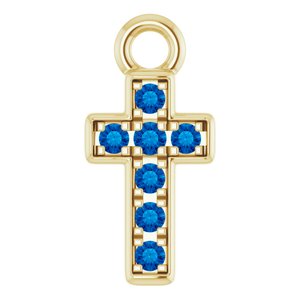 14K Yellow Gold Petite Pav���� Natural Blue Sapphire Cross Dangle