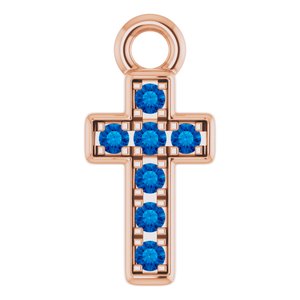 14K Rose Gold Petite Pav���� Natural Blue Sapphire Cross Dangle