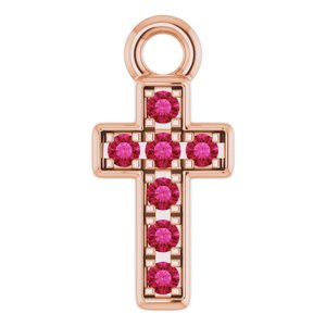 14K Rose Gold Petite Pav���� Natural Ruby Cross Dangle