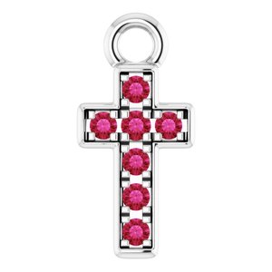 14K White Gold Petite Pav���� Natural Ruby Cross Dangle