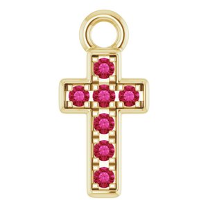 14K Yellow Gold Petite Pav���� Natural Ruby Cross Dangle