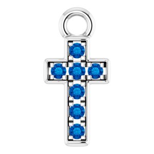14K White Gold Petite Pav���� Natural Blue Sapphire Cross Dangle